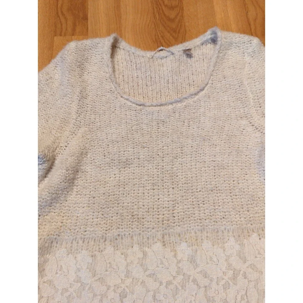 Anthropologie Knitted & Knotted Sweater Womens M Ivory Felted Lace Wool Boho
